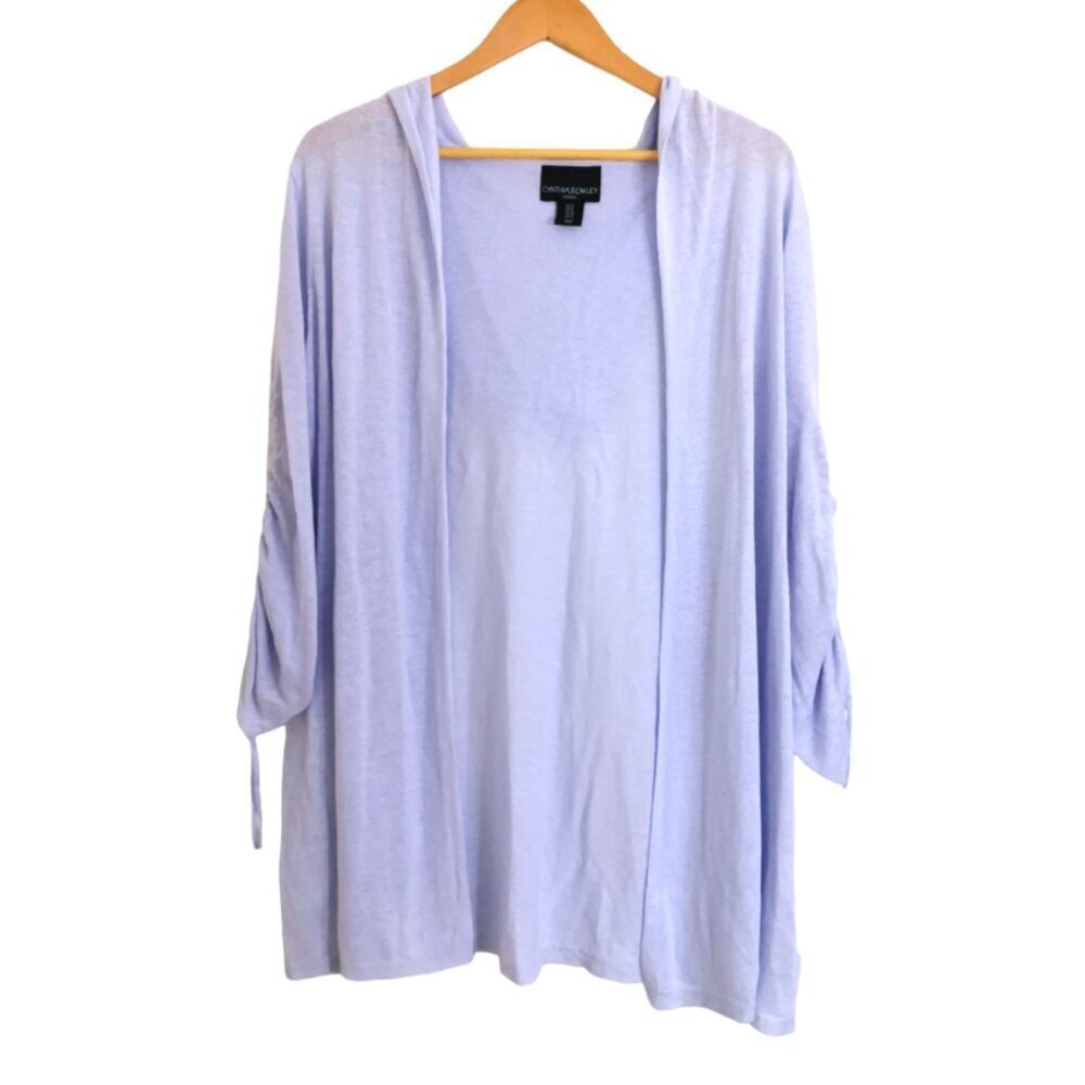 Cynthia Rowley Linen Blend Hooded Open Cardigan Light Blue Size 1X‎